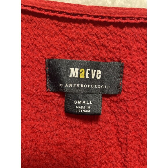 Maeve Anthropologie Scarletta Red Crinkle Gauze Tiered Button Midi Dress Boho S - Picture 4 of 9